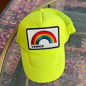 Aviator Nation Neon Yellow Venice Rainbow Patch Mesh Trucker Hat